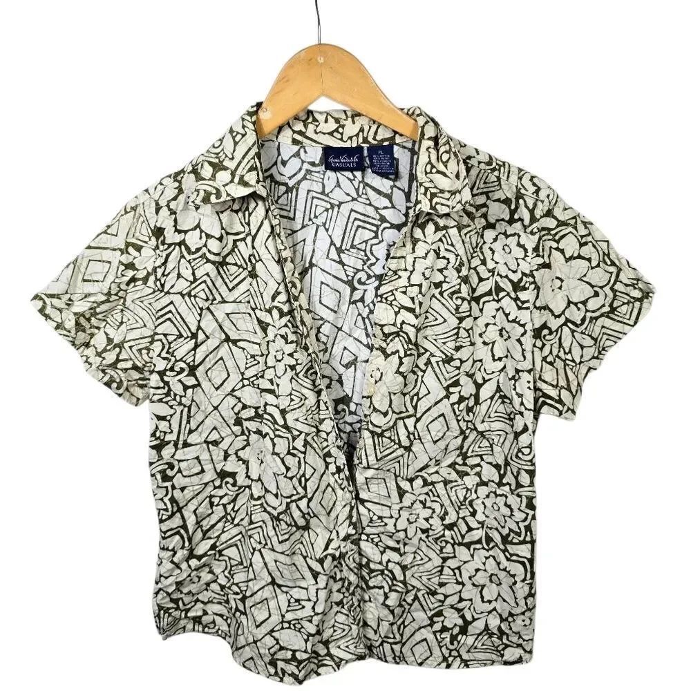Gloria Vanderbilt CASUALS Olive Patterned Shirt